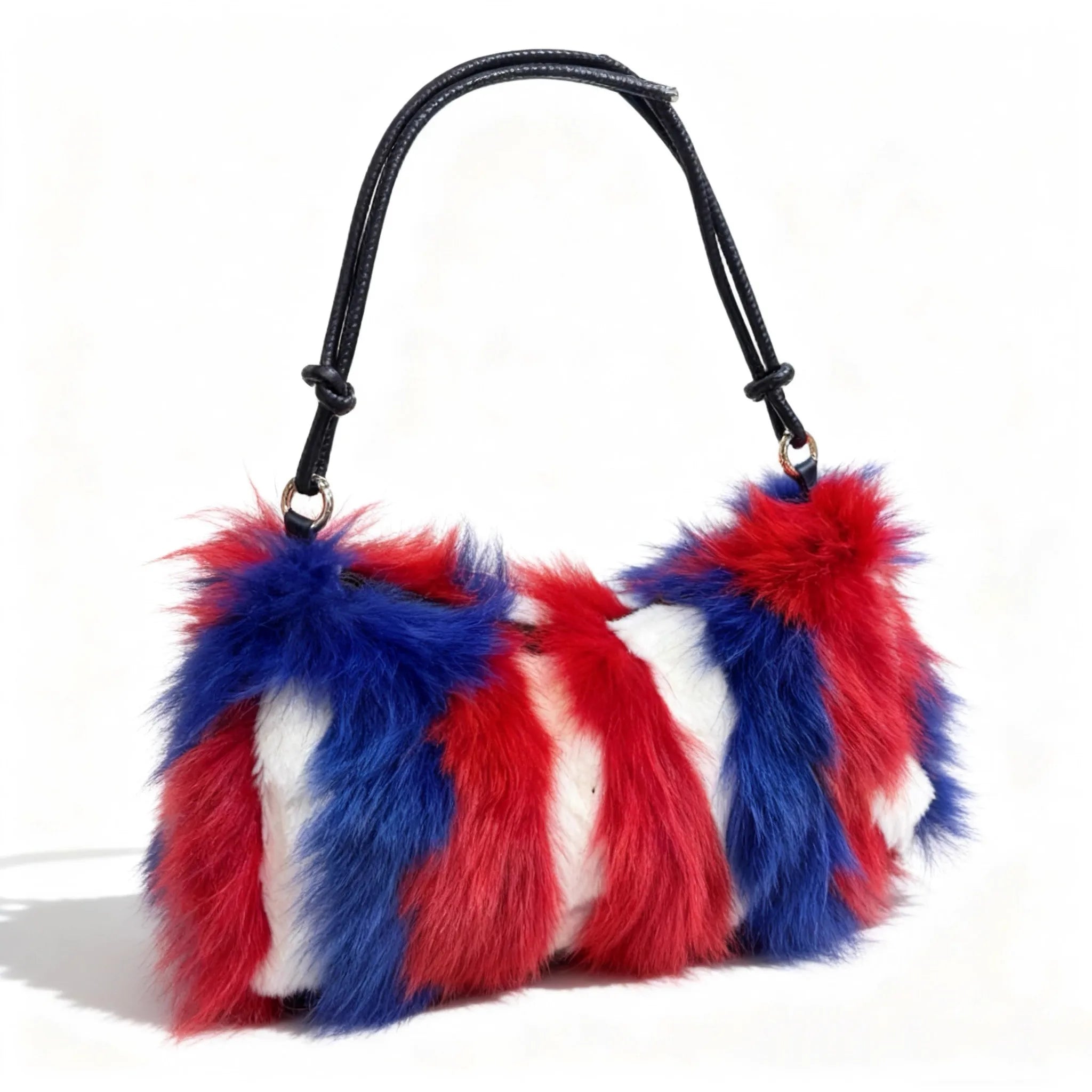Luxury Faux Fur Color-Block Shoulder Bag – Plush Underarm Handbag with Sleek Leather Strap