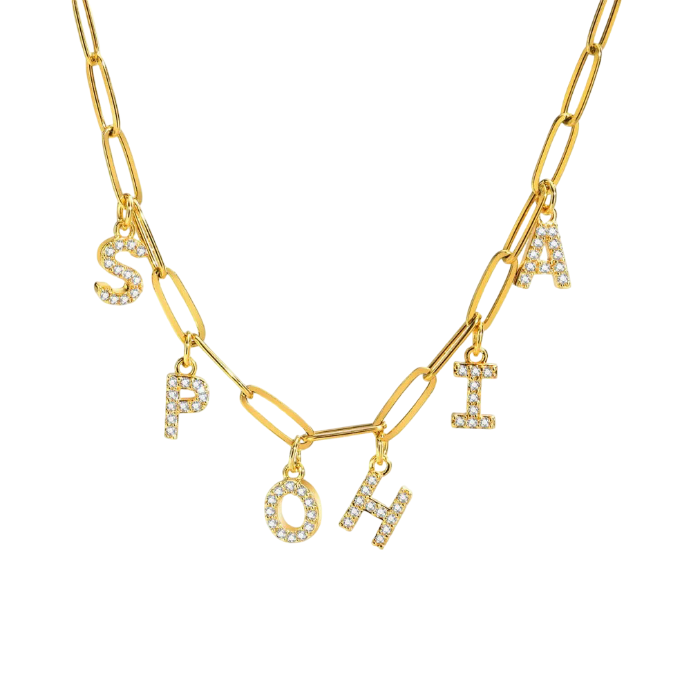 Crystal Initial Dangle Necklace – Personalized Rhinestone Alphabet Charm Choker