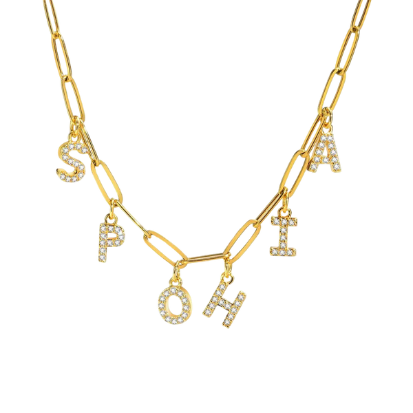 Crystal Initial Dangle Necklace – Personalized Rhinestone Alphabet Charm Choker
