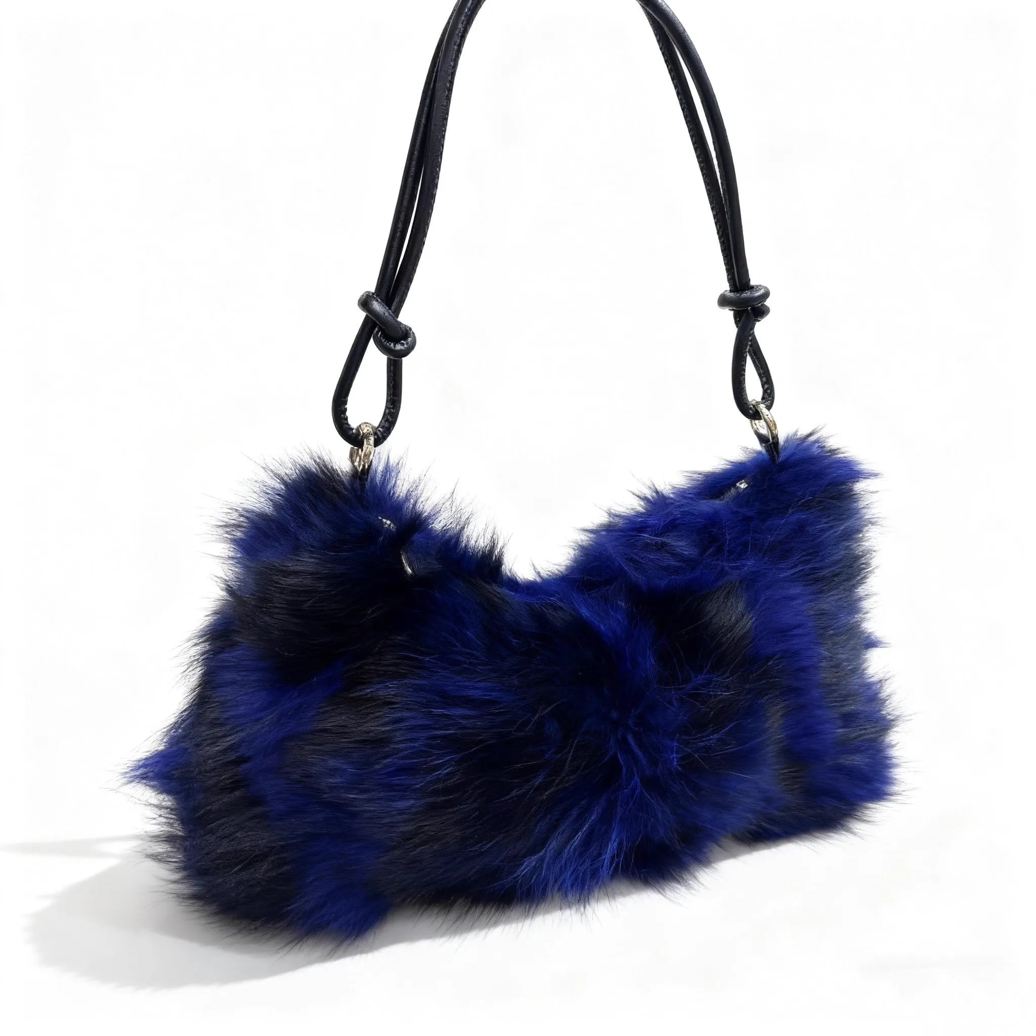 Luxury Faux Fur Color-Block Shoulder Bag – Plush Underarm Handbag with Sleek Leather Strap