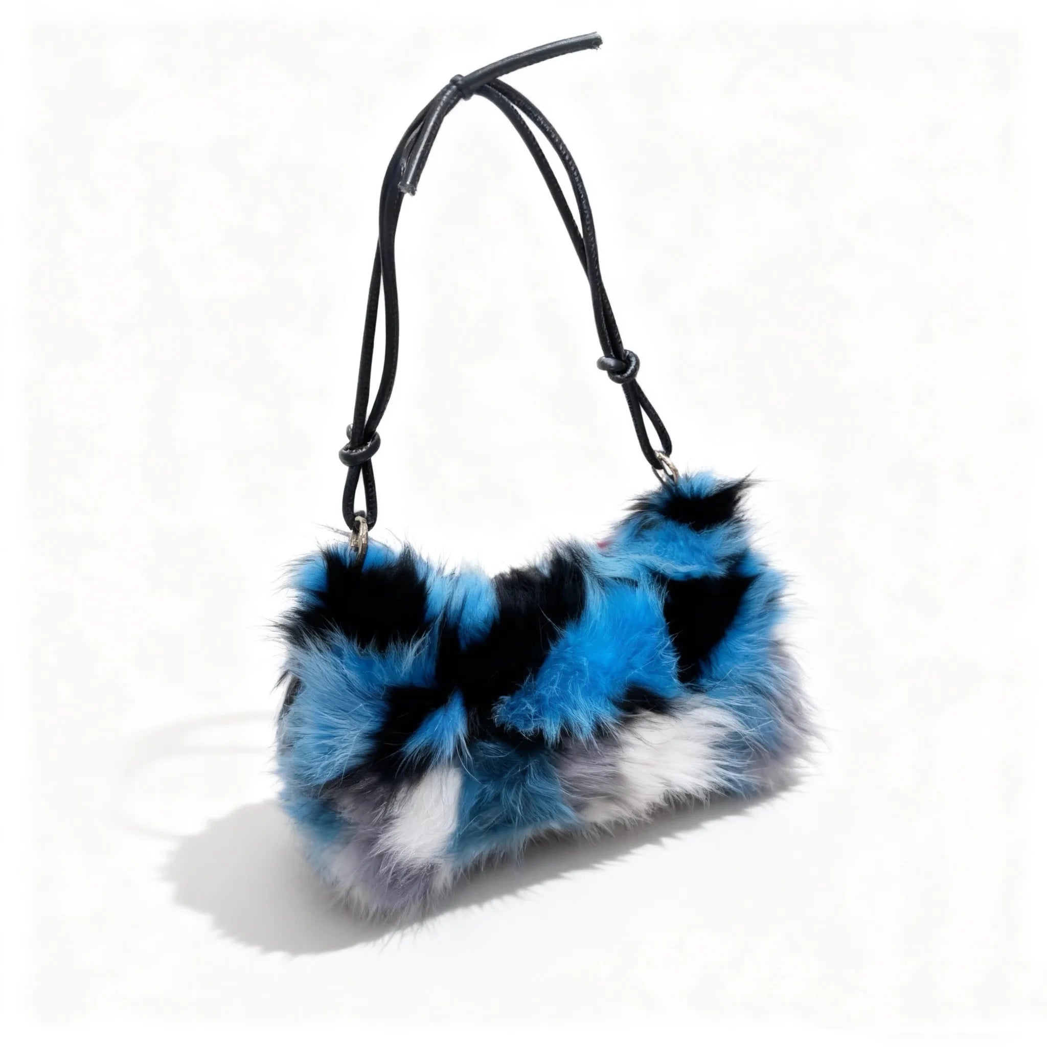 Luxury Faux Fur Color-Block Shoulder Bag – Plush Underarm Handbag with Sleek Leather Strap