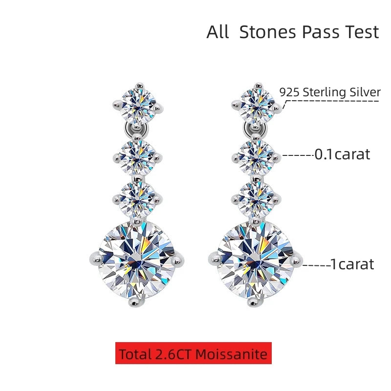 Luxurious 2.6CT Total Moissanite Drop Earrings in 925 Sterling Silver