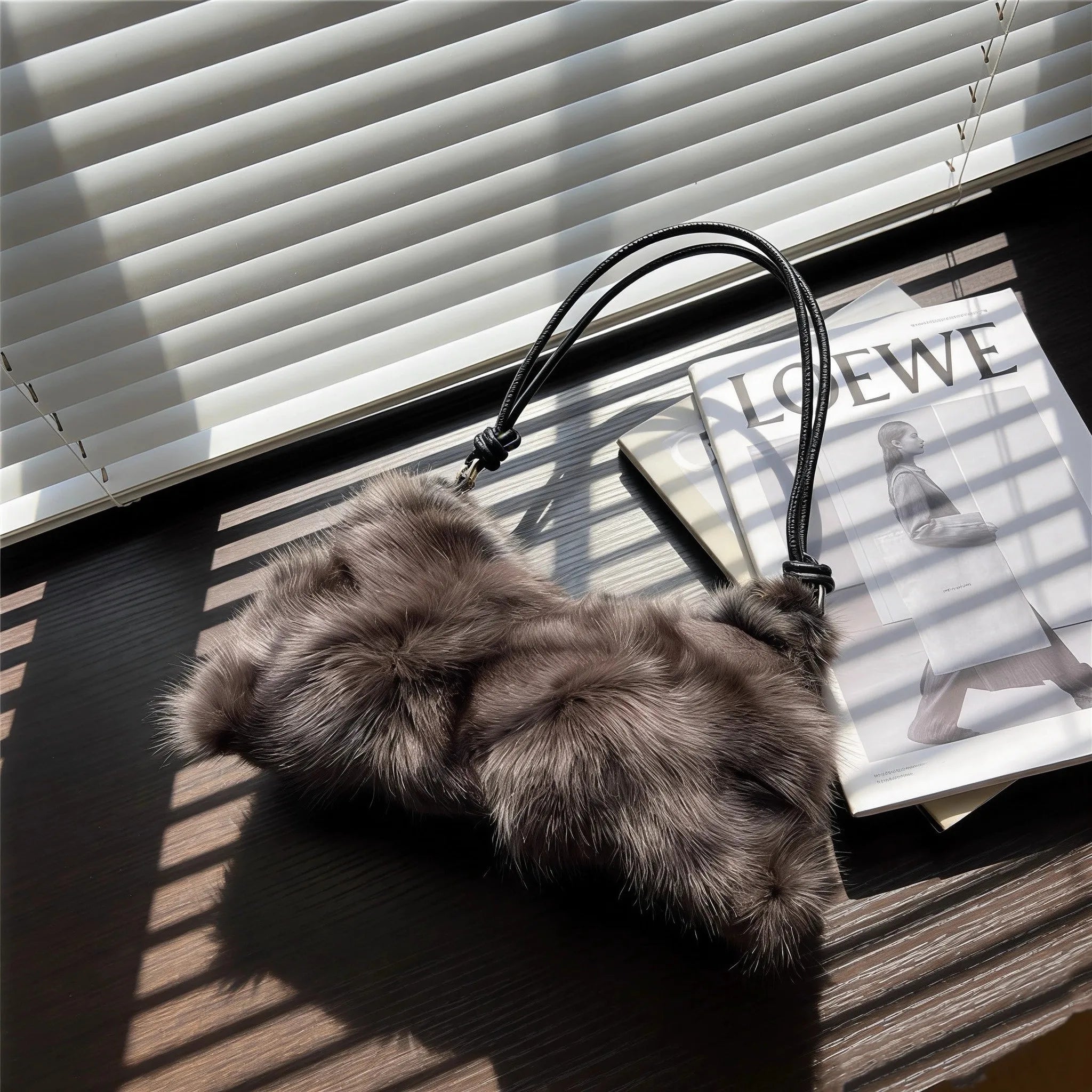 Luxury Faux Fur Color-Block Shoulder Bag – Plush Underarm Handbag with Sleek Leather Strap