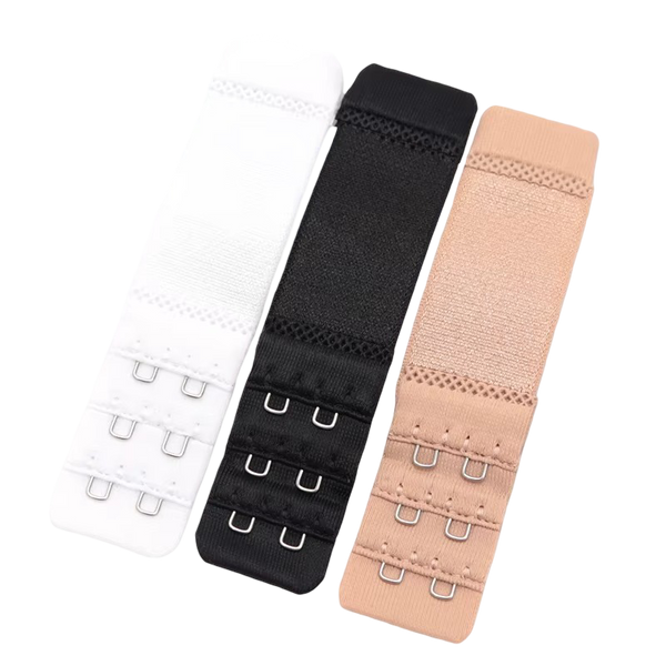 3-Pack Elastic Bra Extenders 2-Hook Comfort Strap Extension Set