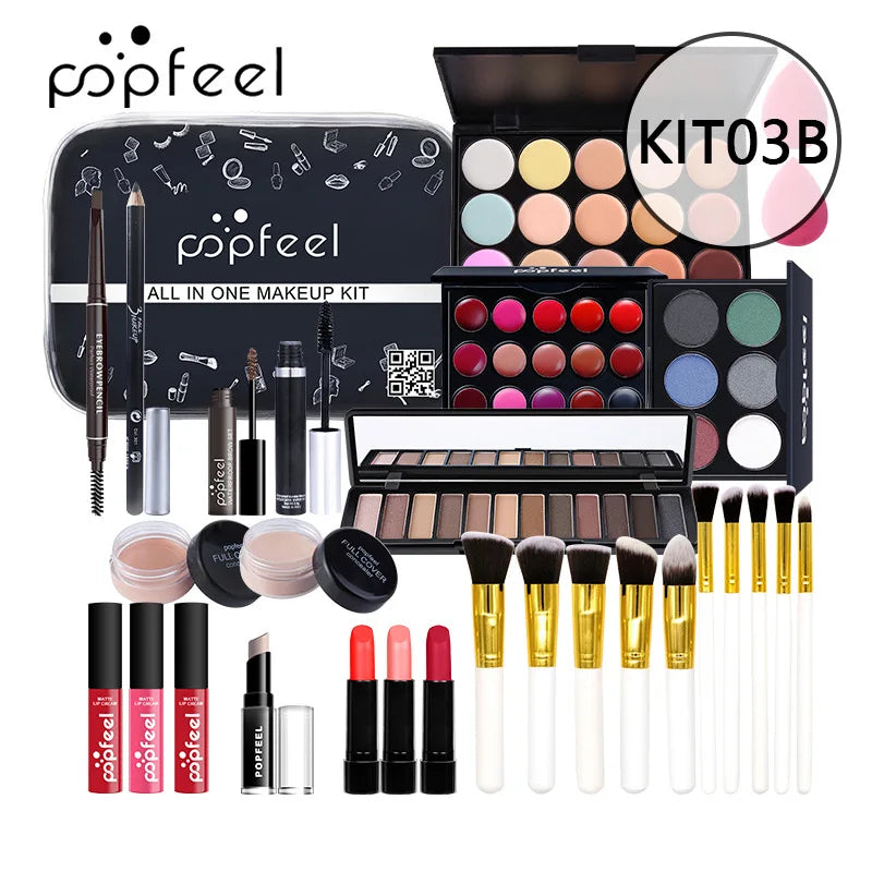 POPFEEEL All-In-One Professional Makeup Kit with Glitter Travel Case – Complete 35+ Piece Cosmetics & Brush Set for Beginners and Pros (KIT014)