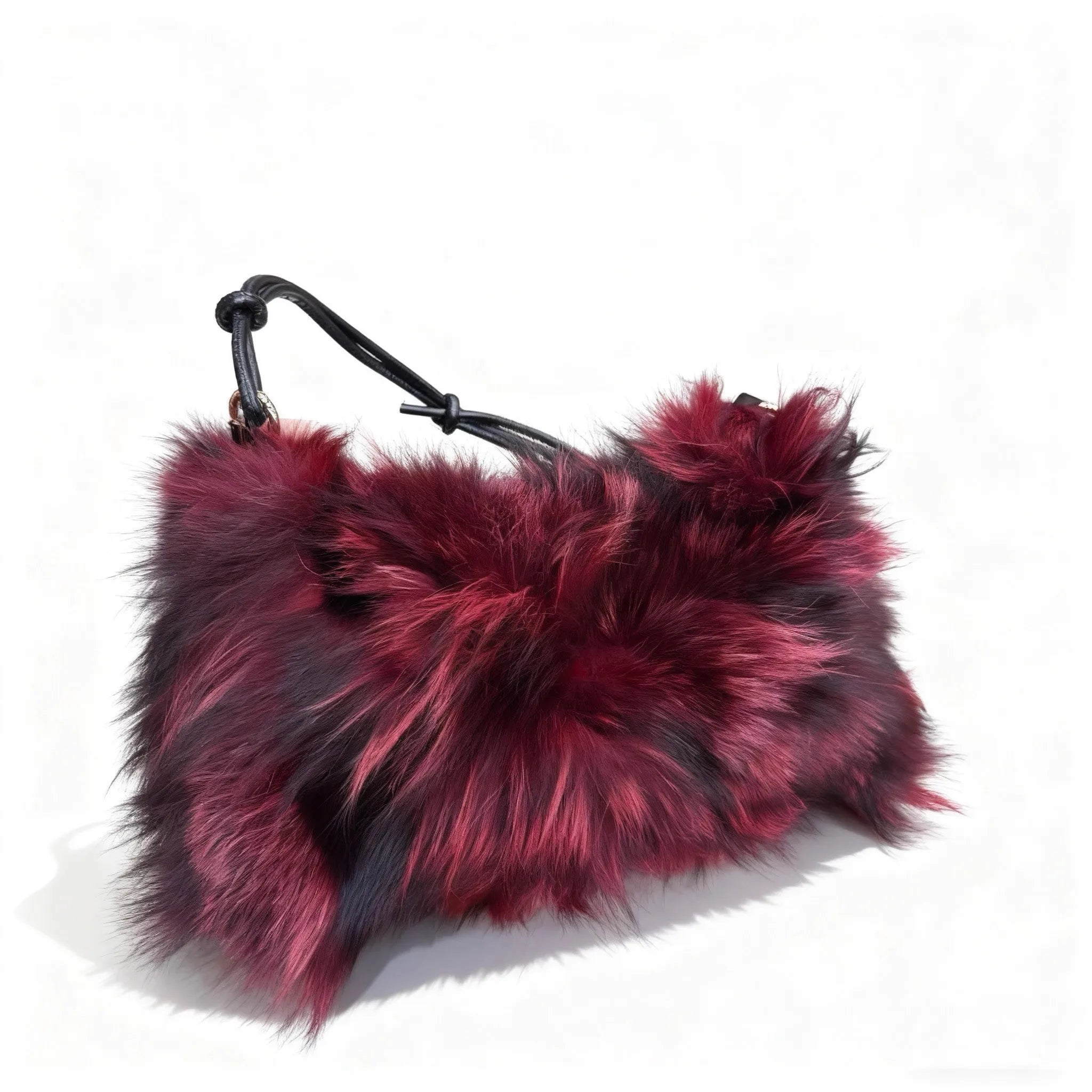 Luxury Faux Fur Color-Block Shoulder Bag – Plush Underarm Handbag with Sleek Leather Strap