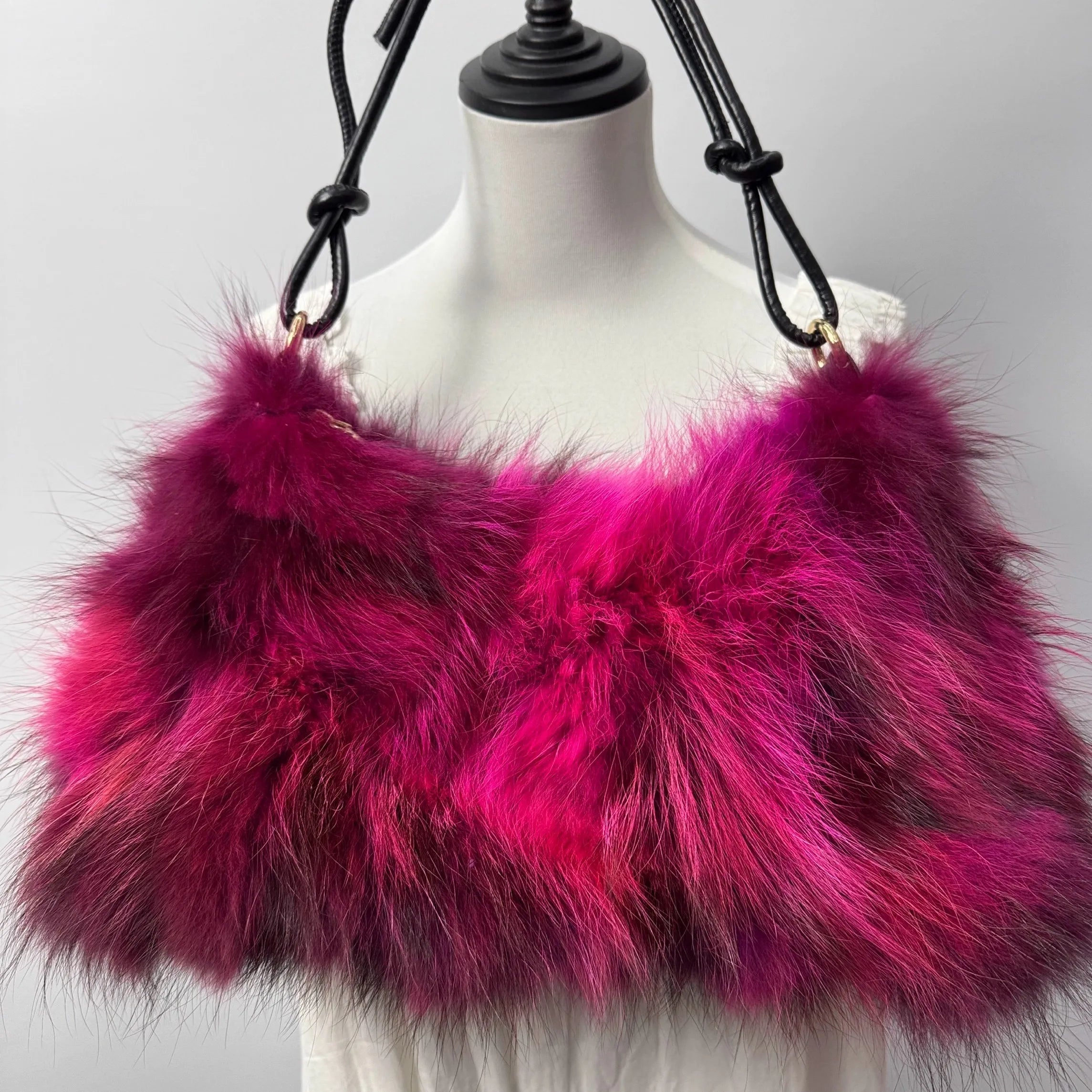 Luxury Faux Fur Color-Block Shoulder Bag – Plush Underarm Handbag with Sleek Leather Strap
