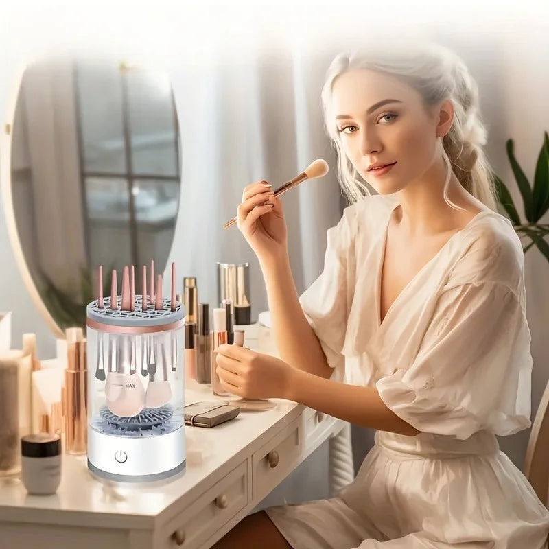Electric Makeup Brush Cleaner & Dryer Machine – Automatic Sonic Vibration Cleaning Device with USB Charging & Multi-Brush Holder