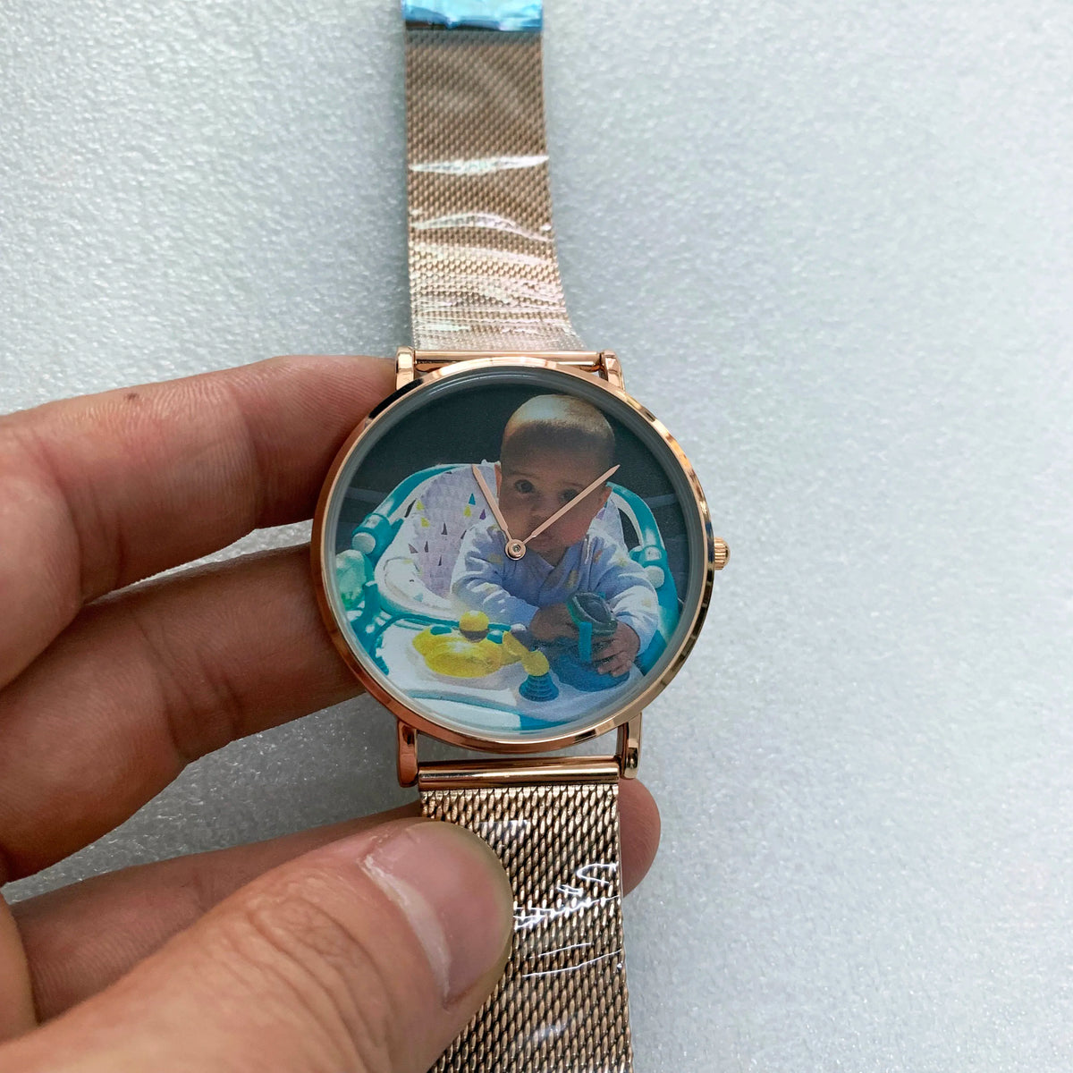 Personalized Photo Men's Quartz Watch – Custom Genuine Leather Strap Wristwatch with Gold Bezel