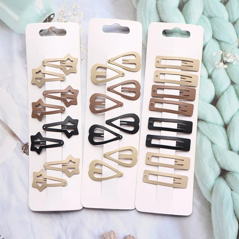 8-Piece Neutral Color Styling Set Premium Matte Heart Snap Hair Clips