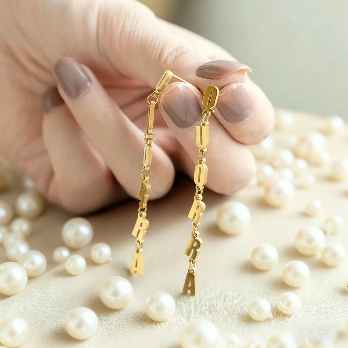 Custom Name Drop Earrings – Personalized Gold Plated Stainless Steel Initial Chain Earrings