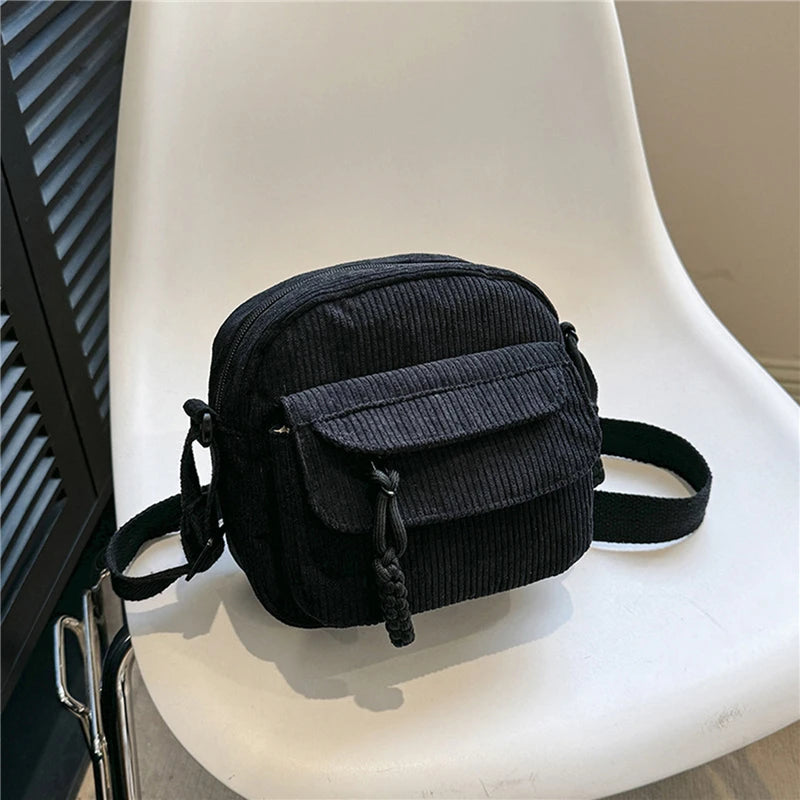 Vintage Corduroy Crossbody Bag Casual Multi-Pocket Shoulder Sling Messenger Bag for Women