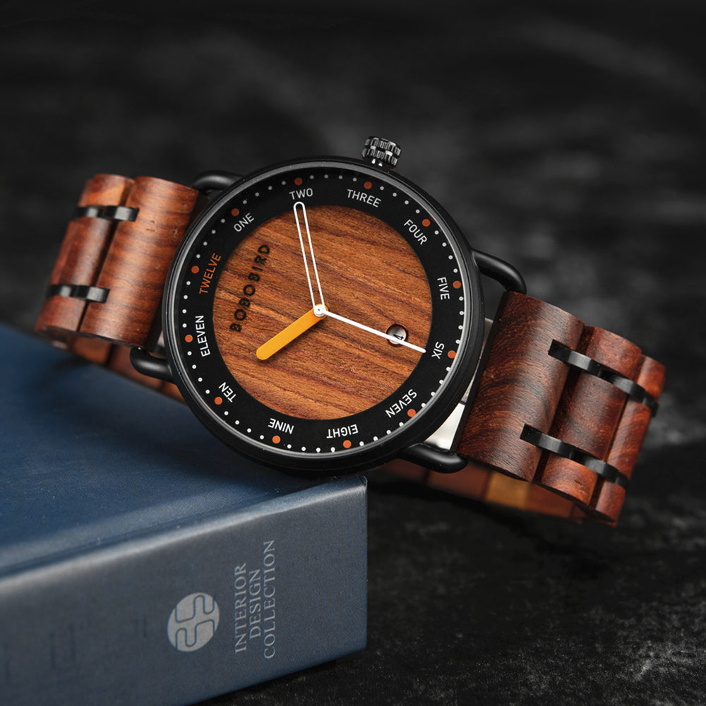 BOBO BIRD Luxury Minimalist Wooden Quartz Watch – Genuine Leather & All-Wood Band Series
