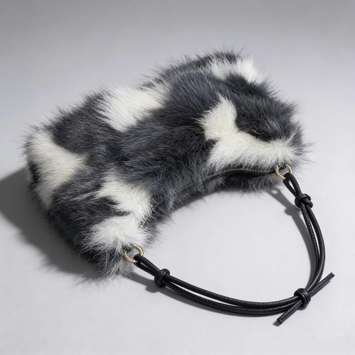 Luxury Faux Fur Color-Block Shoulder Bag – Plush Underarm Handbag with Sleek Leather Strap