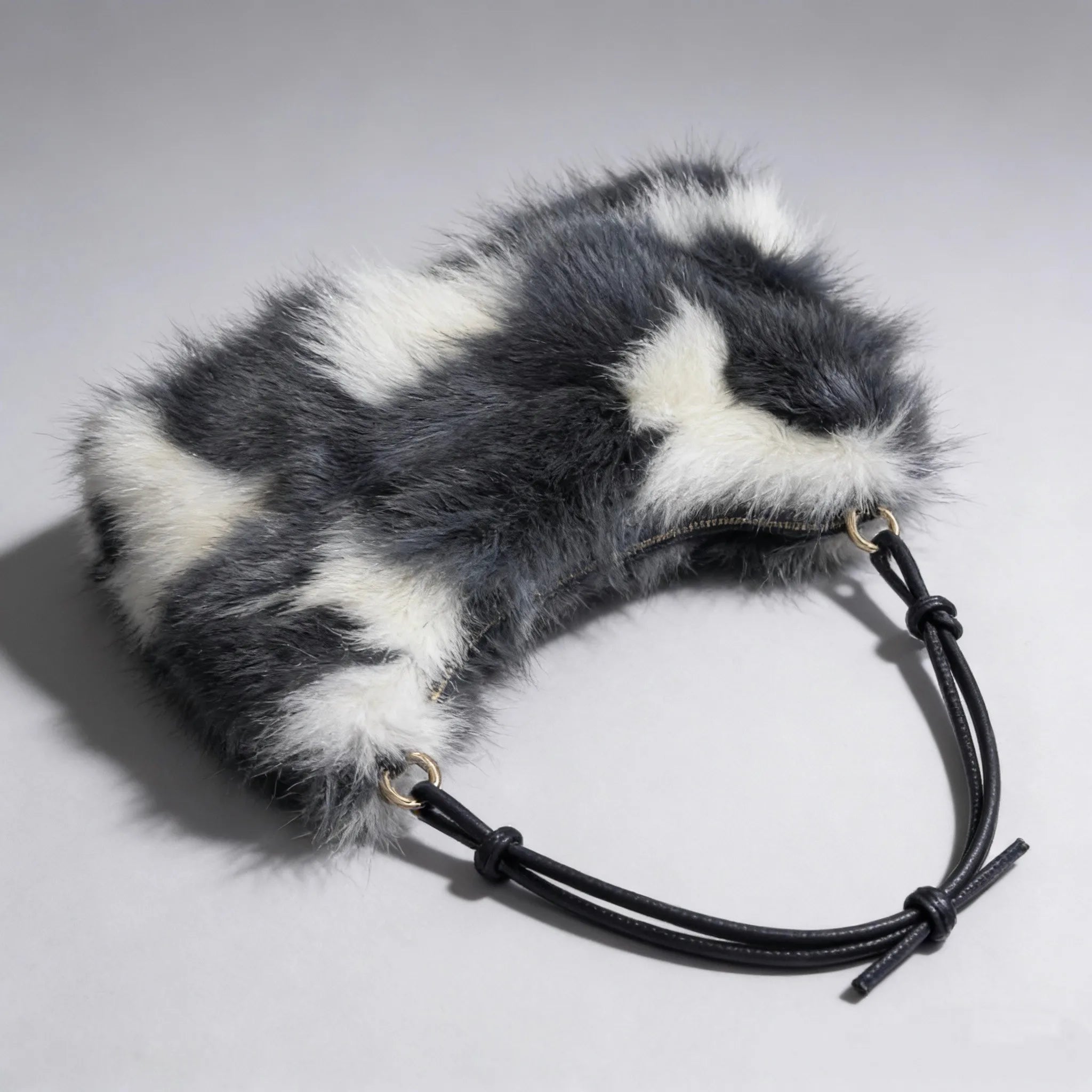 Luxury Faux Fur Color-Block Shoulder Bag – Plush Underarm Handbag with Sleek Leather Strap