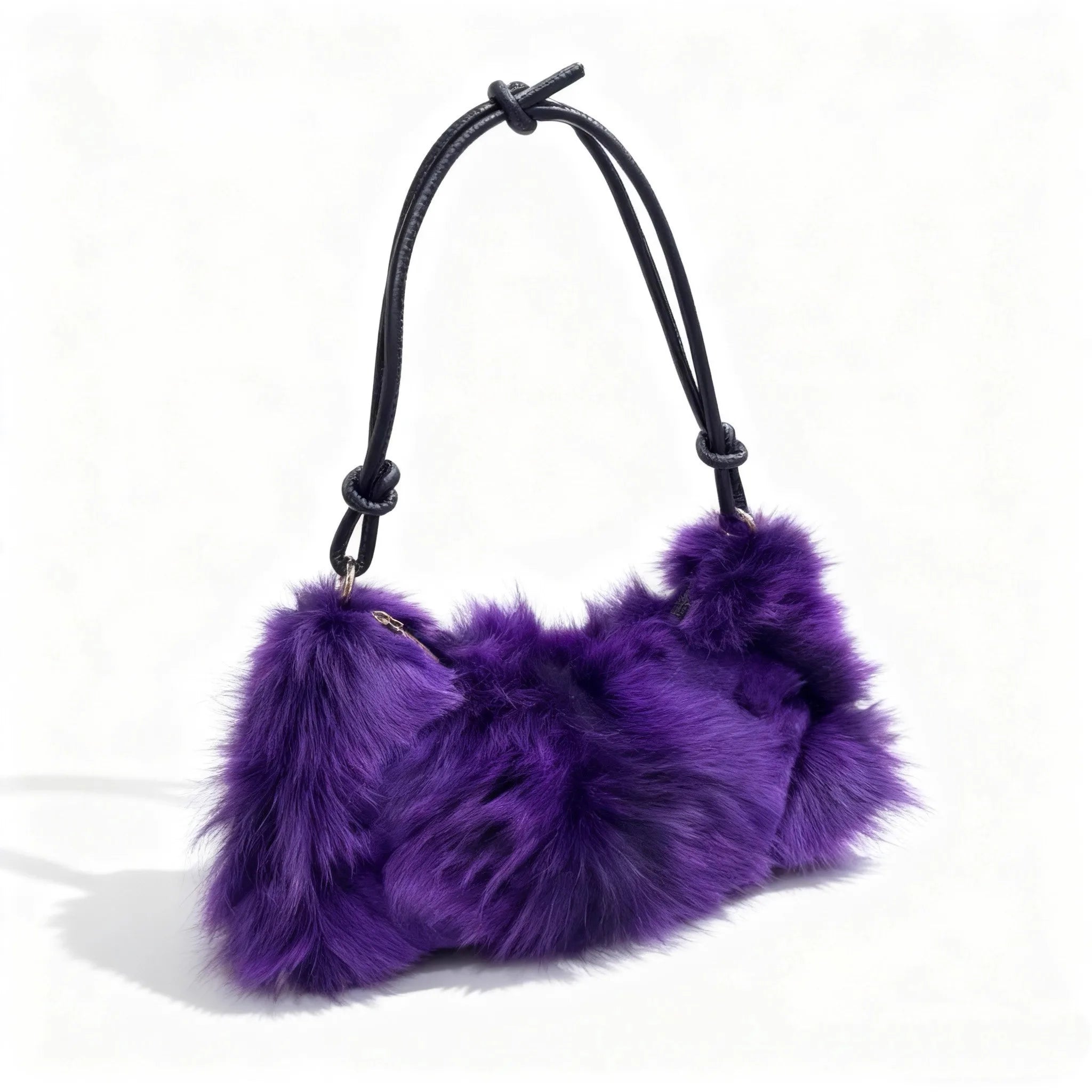 Luxury Faux Fur Color-Block Shoulder Bag – Plush Underarm Handbag with Sleek Leather Strap