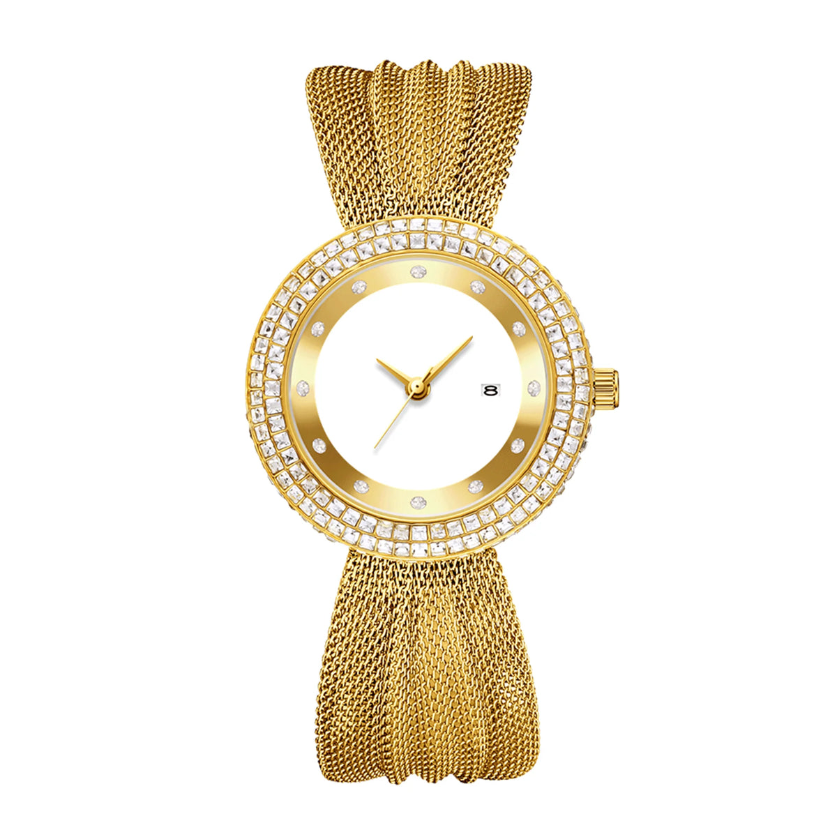 Personalized Diamond-Bezel Mesh Strap Women's Watch – Custom Photo Dial