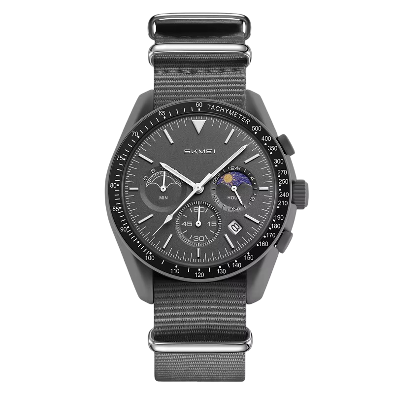 SKMEI Women's Sports Chronograph Watch with Pink NATO Nylon Strap & Moon Phase Dial