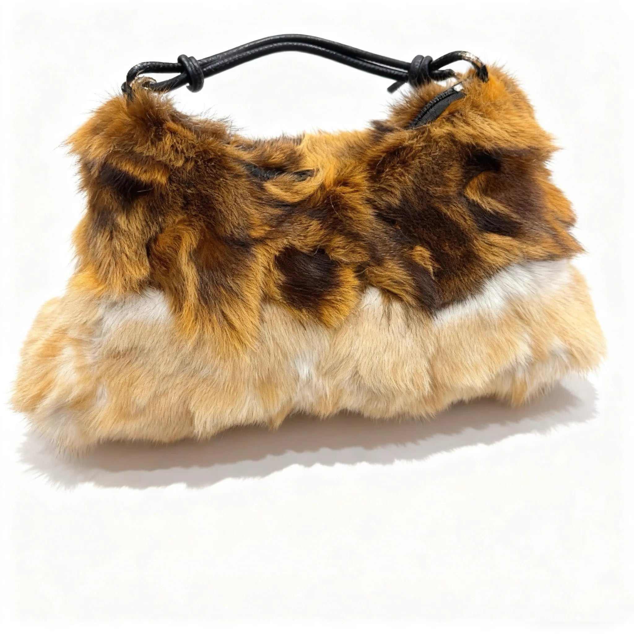 Luxury Faux Fur Color-Block Shoulder Bag – Plush Underarm Handbag with Sleek Leather Strap