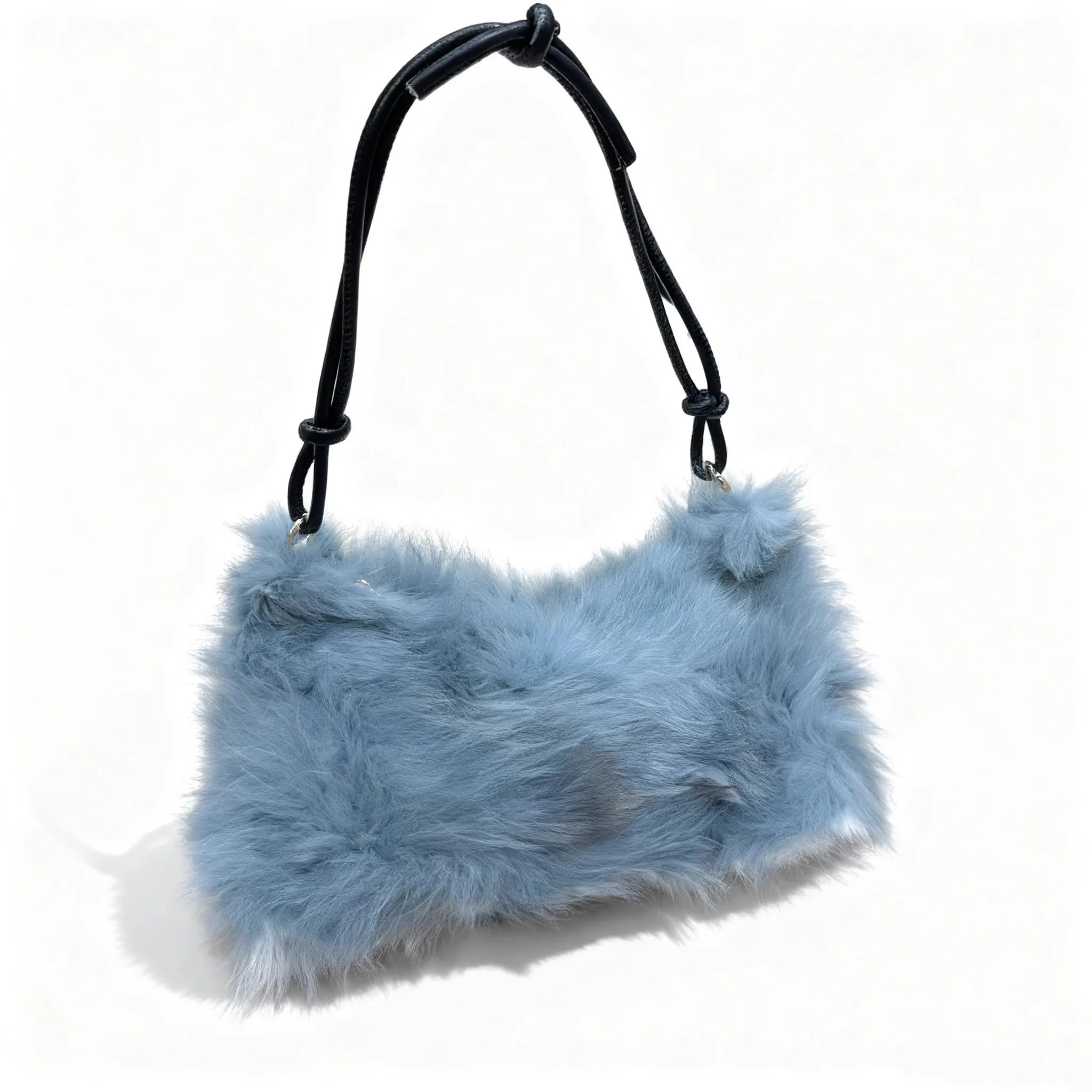 Luxury Faux Fur Color-Block Shoulder Bag – Plush Underarm Handbag with Sleek Leather Strap