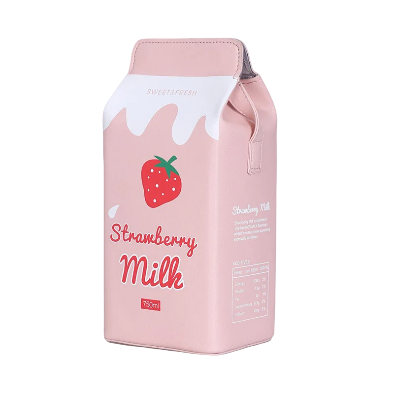 Product Title Kawaii Strawberry Milk Carton Crossbody Bag – Cute Harajuku Style PU Leather Shoulder Purse