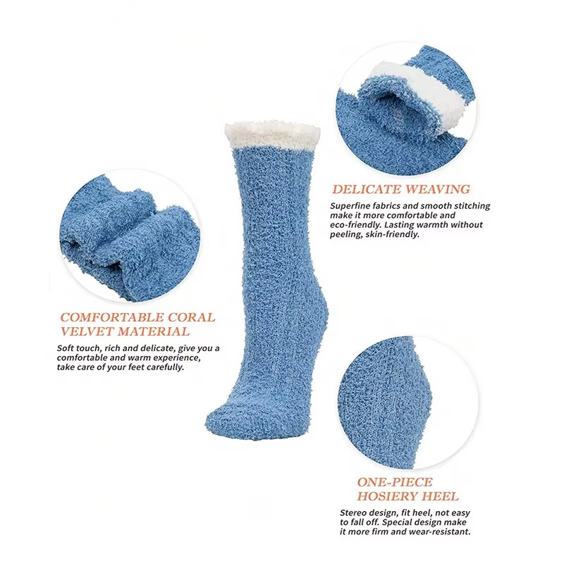 Ultra-Plush Fleece Microfiber Bed Socks – 4-Pack Cozy Warm Winter Slipper Socks with Sherpa Trim
