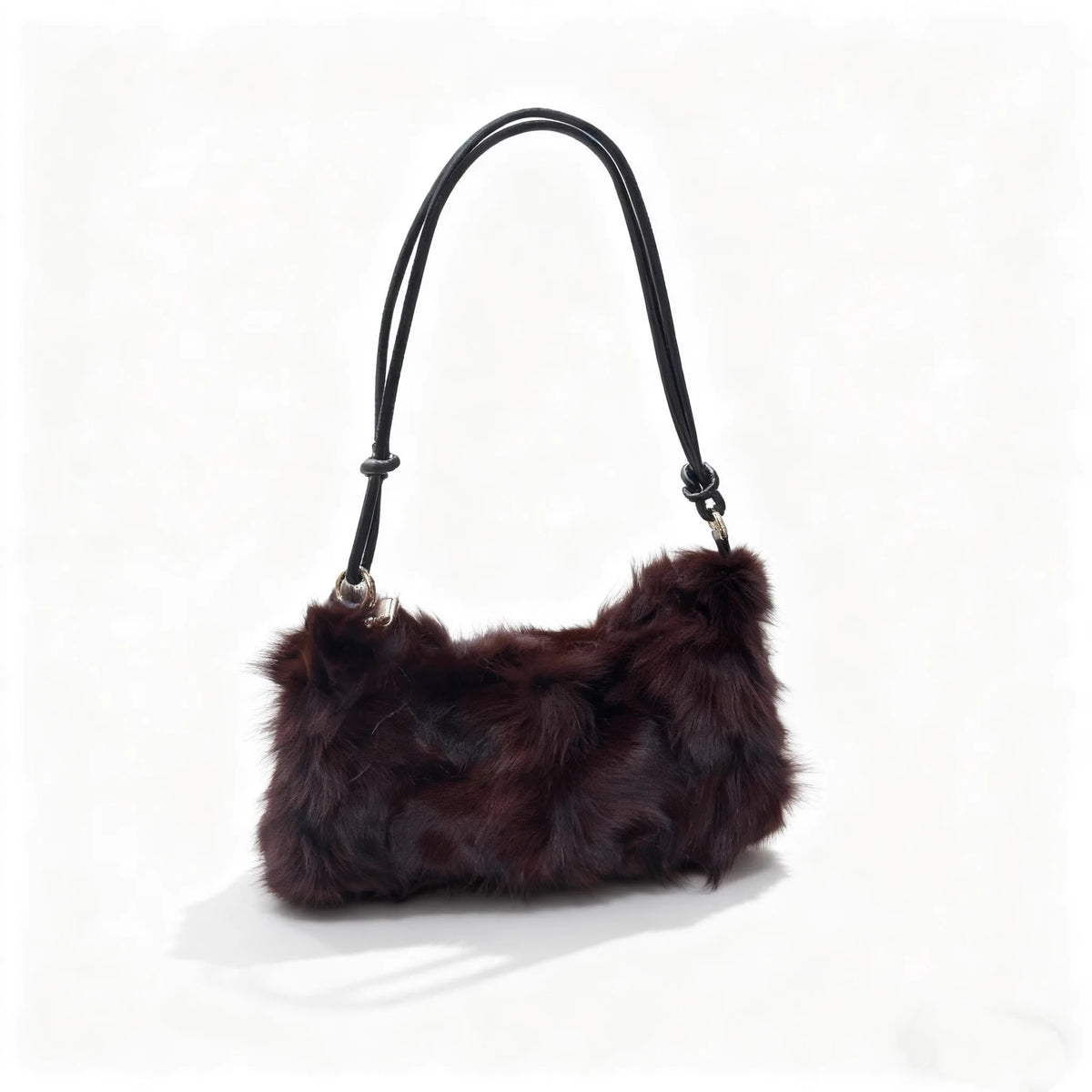 Luxury Faux Fur Color-Block Shoulder Bag – Plush Underarm Handbag with Sleek Leather Strap