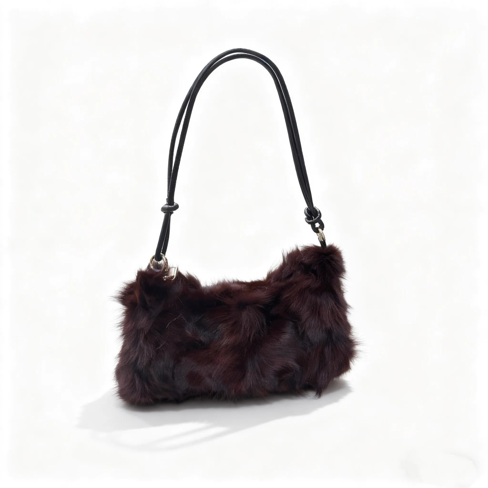 Luxury Faux Fur Color-Block Shoulder Bag – Plush Underarm Handbag with Sleek Leather Strap
