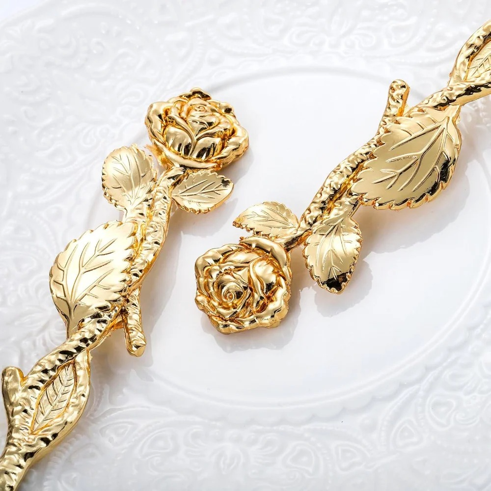 2-Piece Set Elegant Gold Rose Wedding Cake Knife and Server Set