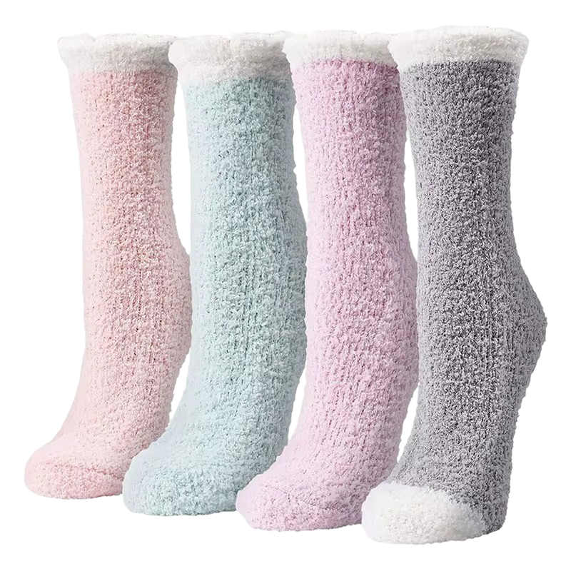 Ultra-Plush Fleece Microfiber Bed Socks – 4-Pack Cozy Warm Winter Slipper Socks with Sherpa Trim