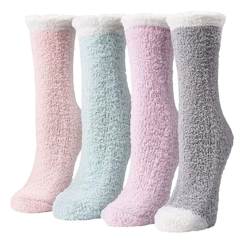 Ultra-Plush Fleece Microfiber Bed Socks – 4-Pack Cozy Warm Winter Slipper Socks with Sherpa Trim