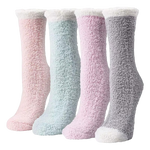 Ultra-Plush Fleece Microfiber Bed Socks – 4-Pack Cozy Warm Winter Slipper Socks with Sherpa Trim