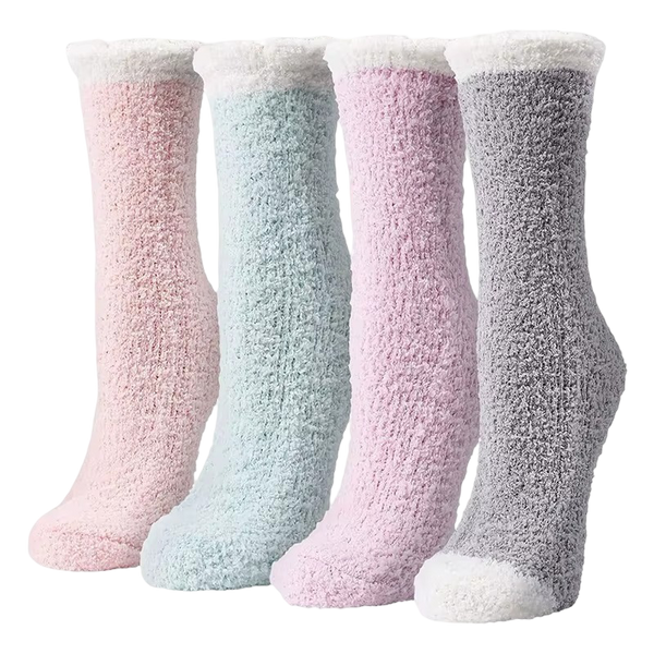 Ultra-Plush Fleece Microfiber Bed Socks – 4-Pack Cozy Warm Winter Slipper Socks with Sherpa Trim