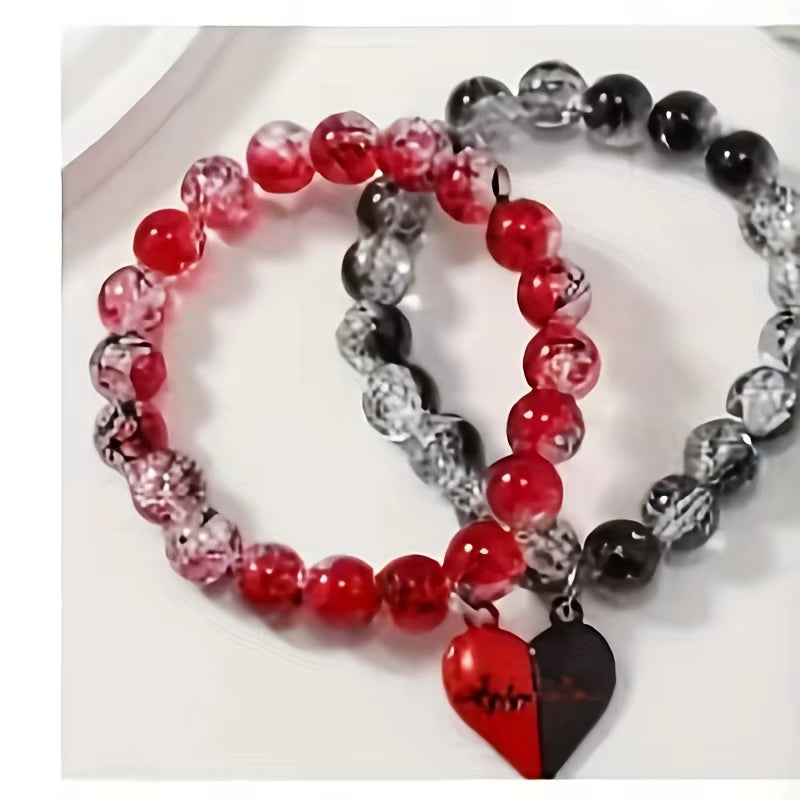 Magnetic Heartbeat Couples Distance Bracelets – 2-Piece Set