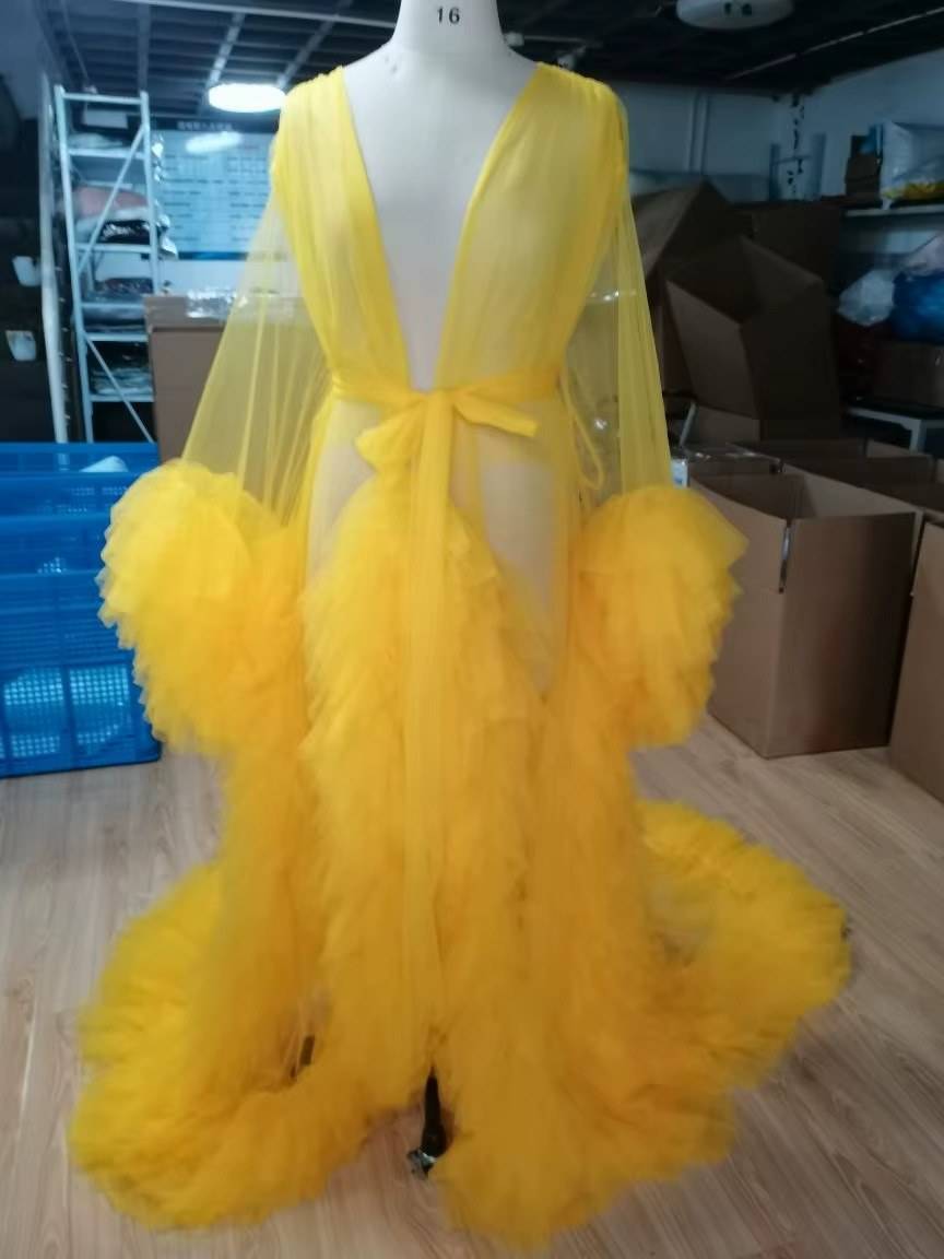 Sexy Maternity Star Dresses See Thru Birdal Tulle Robes Customized Color For Photo Shoot Or Baby Shower Plus Size Bathrobe Gowns