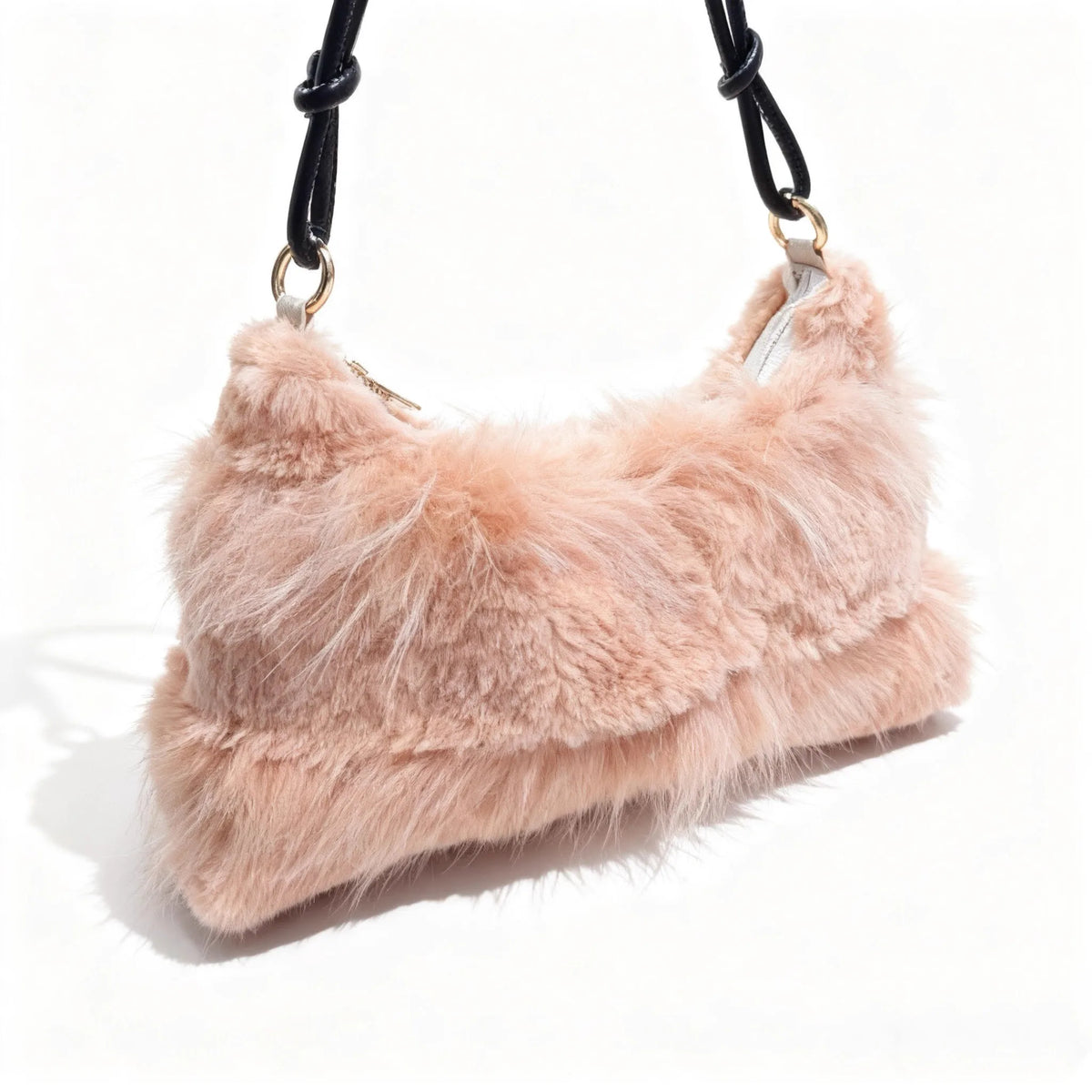 Luxury Faux Fur Color-Block Shoulder Bag – Plush Underarm Handbag with Sleek Leather Strap