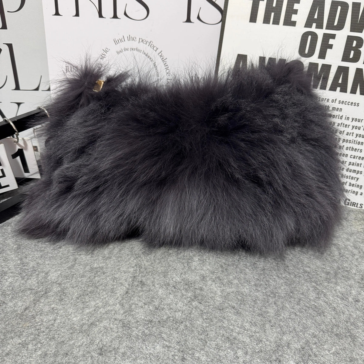 Luxury Faux Fur Color-Block Shoulder Bag – Plush Underarm Handbag with Sleek Leather Strap