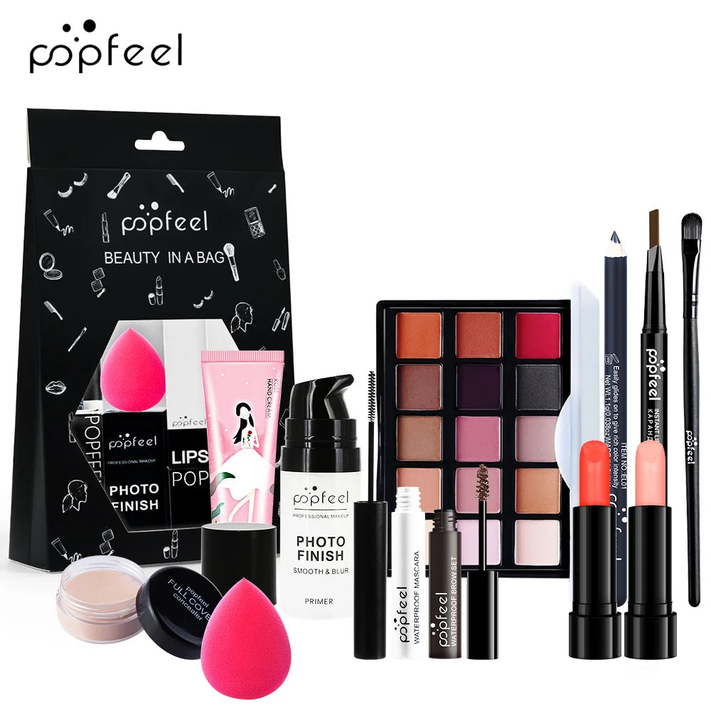 POPFEEEL All-In-One Professional Makeup Kit with Glitter Travel Case – Complete 35+ Piece Cosmetics & Brush Set for Beginners and Pros (KIT014)