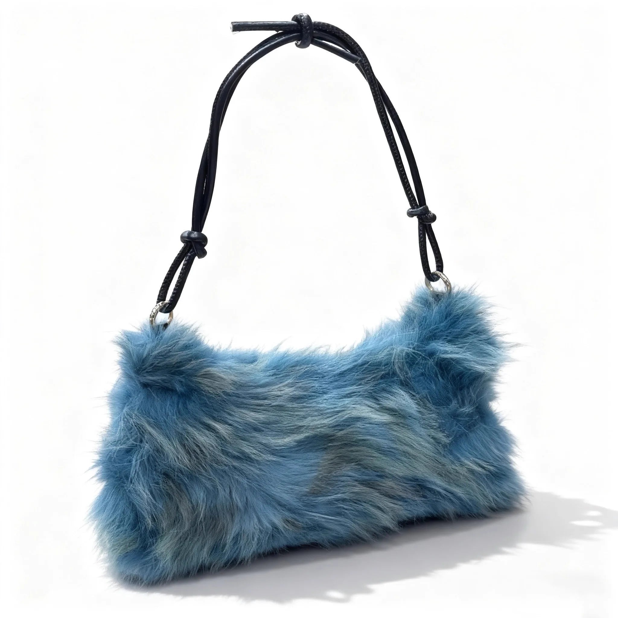 Luxury Faux Fur Color-Block Shoulder Bag – Plush Underarm Handbag with Sleek Leather Strap