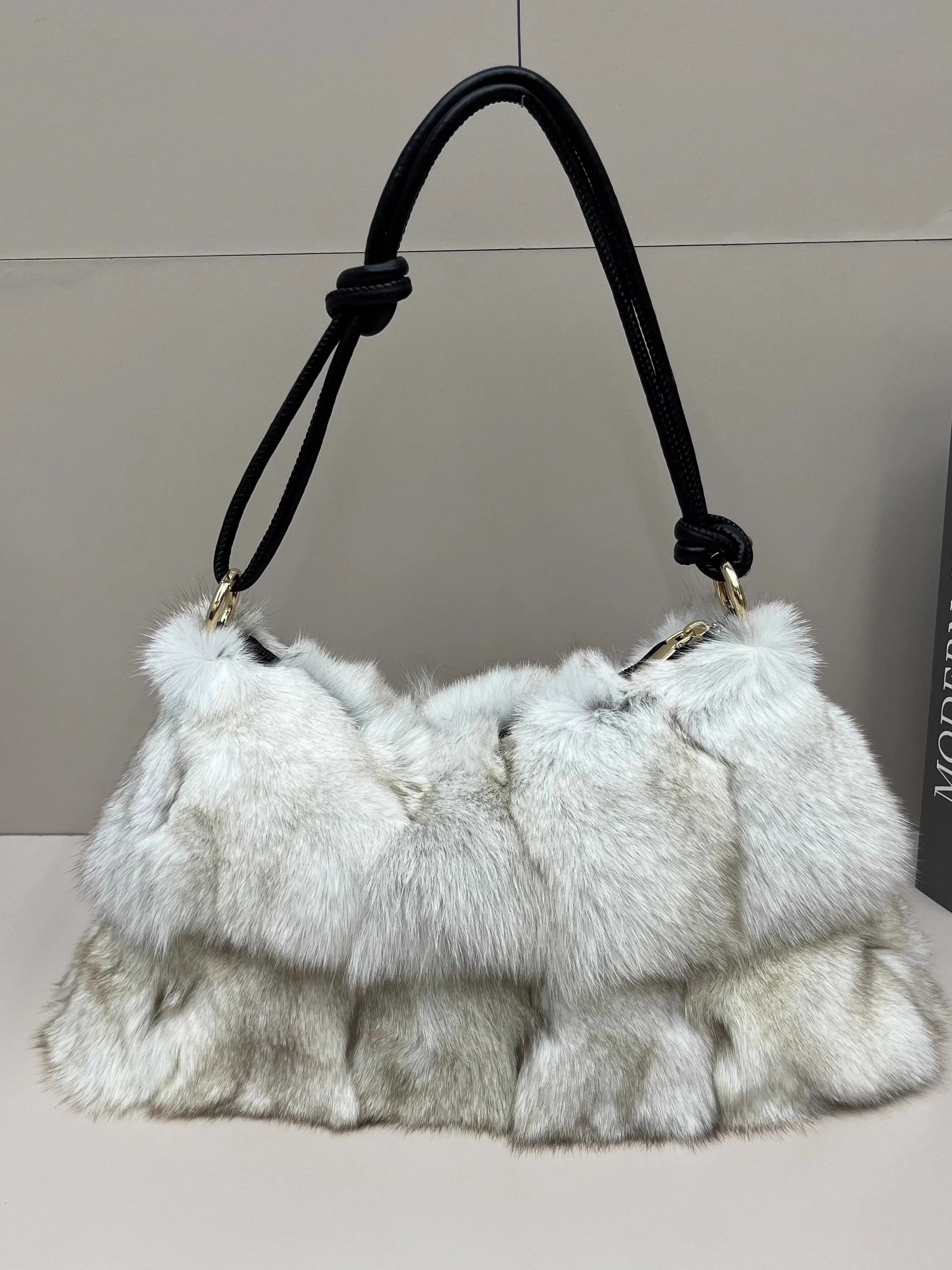 Luxury Faux Fur Color-Block Shoulder Bag – Plush Underarm Handbag with Sleek Leather Strap