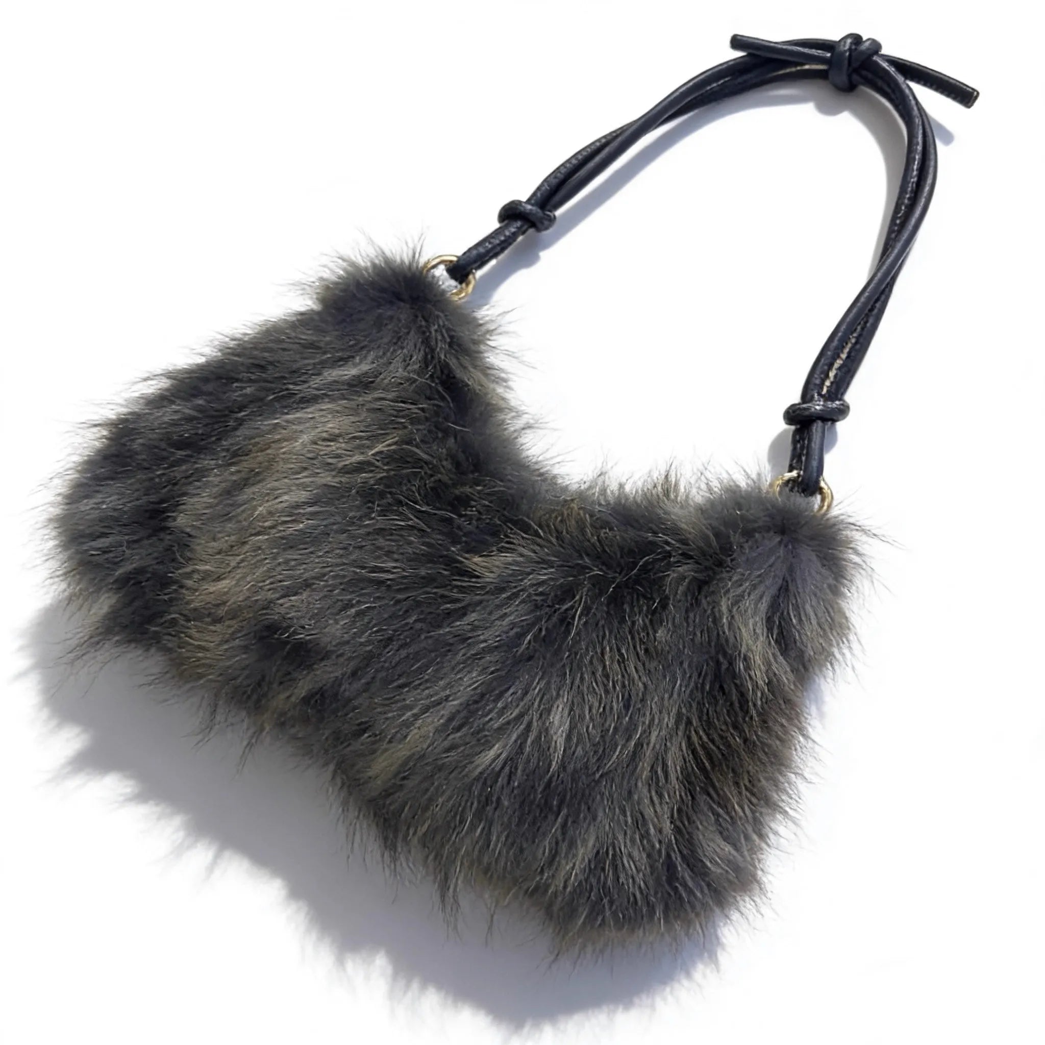 Luxury Faux Fur Color-Block Shoulder Bag – Plush Underarm Handbag with Sleek Leather Strap