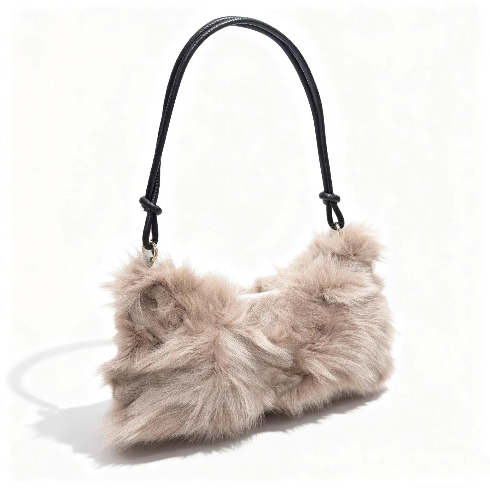 Luxury Faux Fur Color-Block Shoulder Bag – Plush Underarm Handbag with Sleek Leather Strap