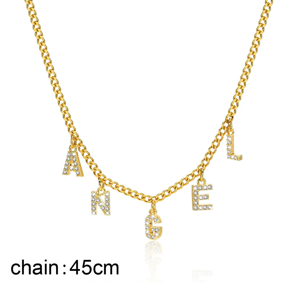 Crystal Initial Dangle Necklace – Personalized Rhinestone Alphabet Charm Choker