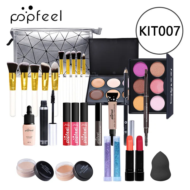 POPFEEEL All-In-One Professional Makeup Kit with Glitter Travel Case – Complete 35+ Piece Cosmetics & Brush Set for Beginners and Pros (KIT014)