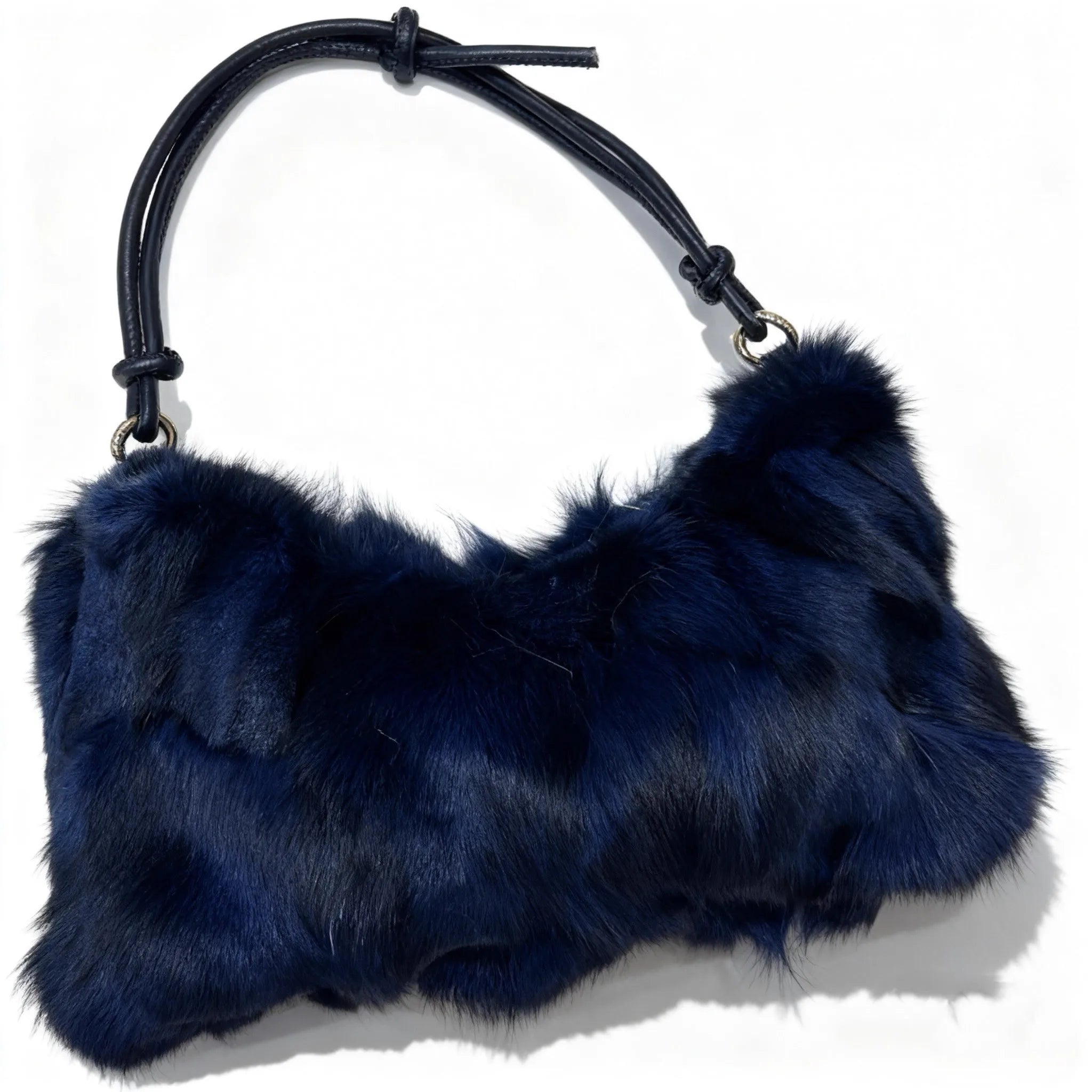 Luxury Faux Fur Color-Block Shoulder Bag – Plush Underarm Handbag with Sleek Leather Strap