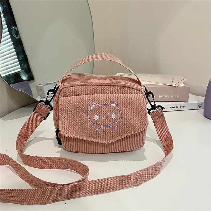 Vintage Corduroy Crossbody Bag Casual Multi-Pocket Shoulder Sling Messenger Bag for Women