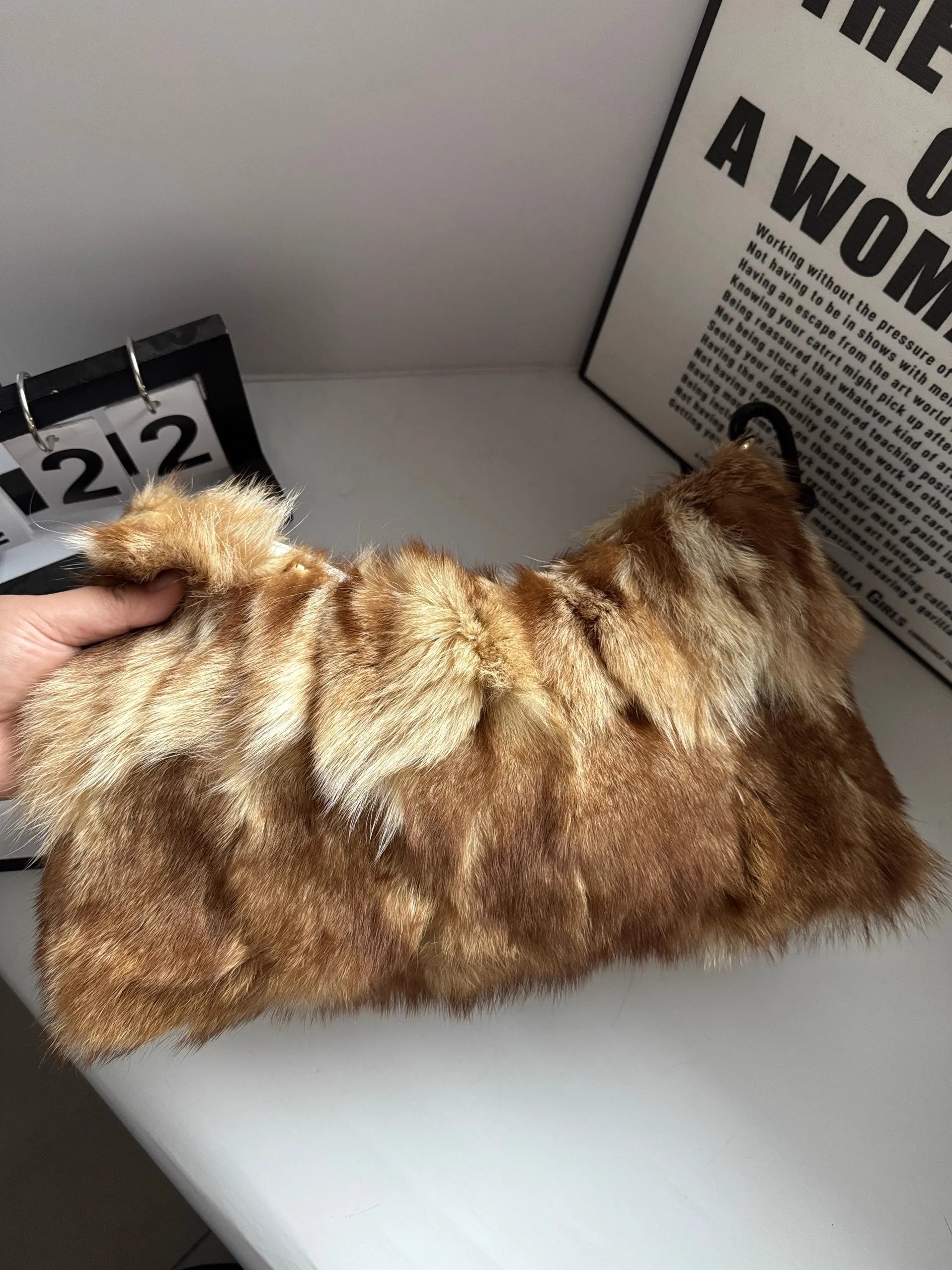 Luxury Faux Fur Color-Block Shoulder Bag – Plush Underarm Handbag with Sleek Leather Strap