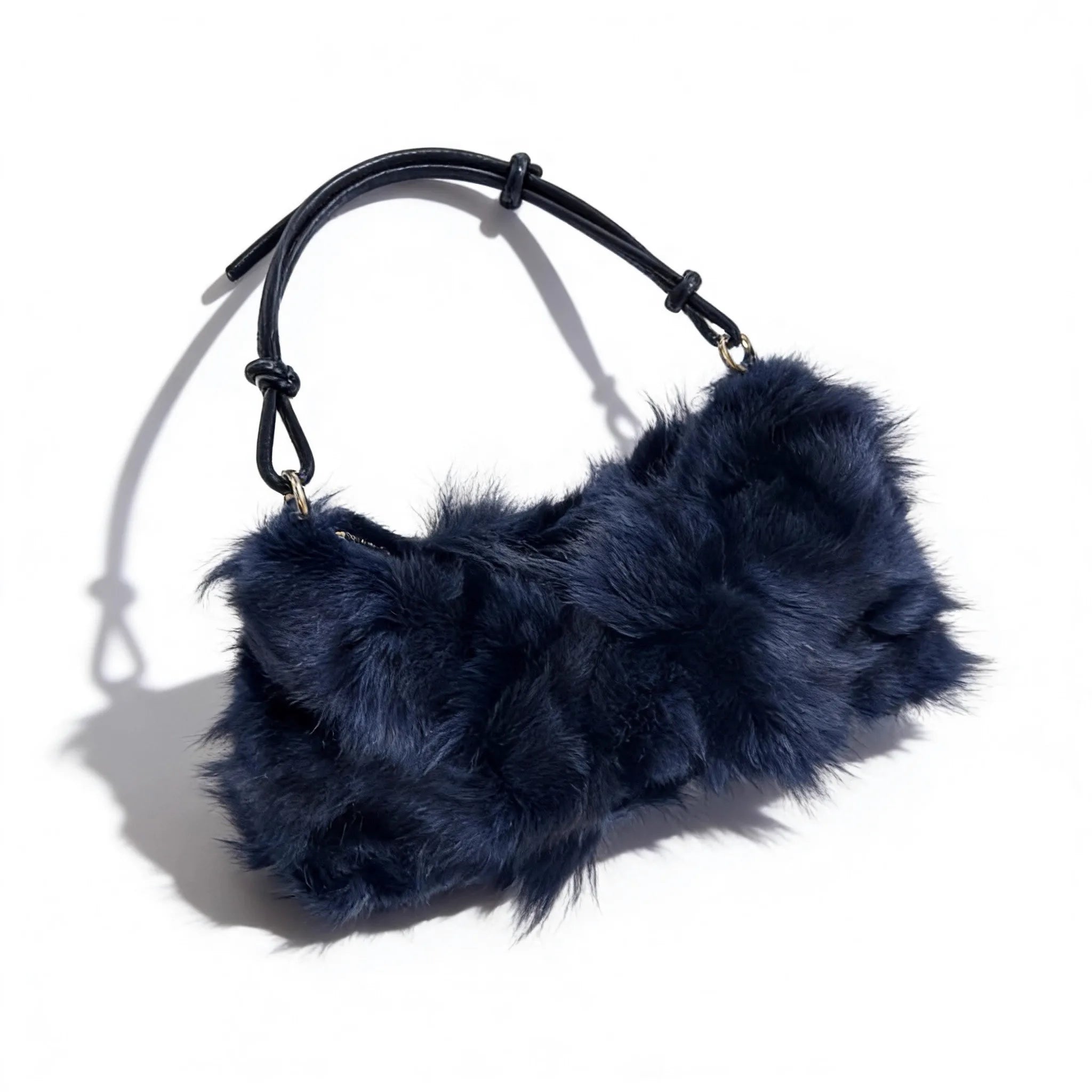 Luxury Faux Fur Color-Block Shoulder Bag – Plush Underarm Handbag with Sleek Leather Strap