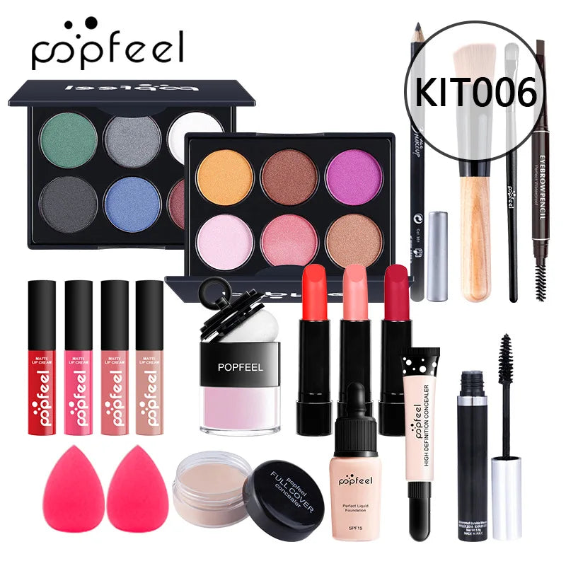 POPFEEEL All-In-One Professional Makeup Kit with Glitter Travel Case – Complete 35+ Piece Cosmetics & Brush Set for Beginners and Pros (KIT014)