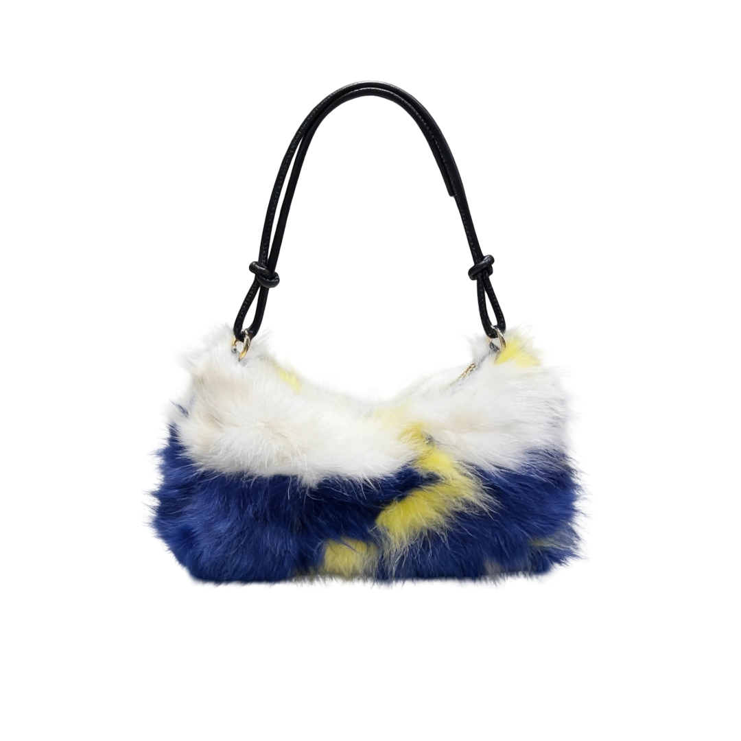 Luxury Faux Fur Color-Block Shoulder Bag – Plush Underarm Handbag with Sleek Leather Strap
